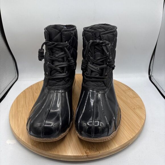 Olivia Miller Women’s Quilted Duck Boot Rain Booties Black Sz 9 Lace Up - Picture 3 of 7